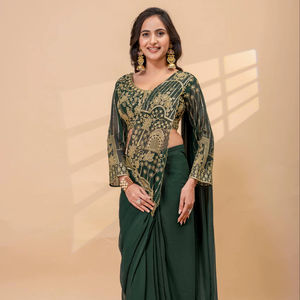 Sari en Faux Georgette Premium Pré-drapé avec Blouse Entièrement Brodée – Idéal pour les Fêtes et les Occasions Spéciales - Product Image 1