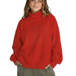 Sweat-shirt à col montant surdimensionné pour femmes à manches longues, personnalisable sur le devant, en tissu polaire de coton et polyester de haute qualité - Product Image 6