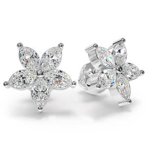 Boucles d'oreilles clous en diamant taille marquise Fashion Ten, élégantes pour mariage, fête ou usage quotidien, en argent sterling 925, forme fleur, hypoallergéniques, scintillantes - Product Image 1