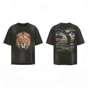 Camiseta personalizada para hombre, extragrande, negra, de algodón, con estampado animal, diseño natural, a la moda. - Product Image 4