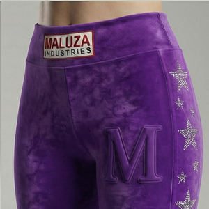 กางเกงเลกกิ้งแฟชั่นผู้หญิง ประดับเพชร สีม่วง เอวสูง ยืดได้ สไตล์สตรีทสุดเทรนดี้ - Product Image 5