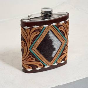 Nouvel arrivage Prêt à expédier Flacon en cuir repoussé à la main de haute qualité en cuir de vachette véritable de luxe Porte-flacon en acier inoxydable - Product Image 4