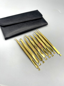 Juego de Pinzas para Pestañas de Acero Inoxidable Profesional de Precisión en Oro Personalizado, Puntas Antimagnéticas y Antiestáticas para Manicura de Pestañas - Product Image 2