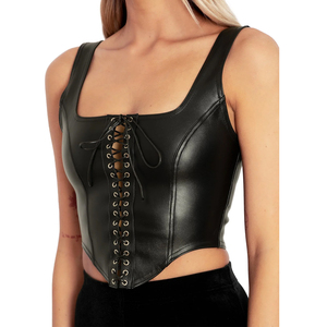 Newest Good Supplier Solid Black Color Fully Customized Made Pu Leather Corset Tops Medium Control Corset Shapewear for Women - Product Image 1