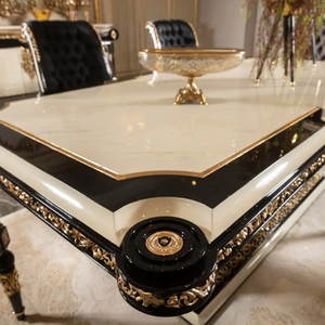 Juego de Comedor de Lujo Estilo Barroco en Caoba con Detalles en Dorado y Negro, Juego de Mesa de Comedor Rectangular Clásico en Negro para Hotel o Villa - Product Image 6