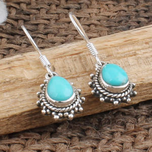 Boucles d'oreilles pendantes en turquoise naturelle, argent sterling 925, style vintage bohème du Sud-Ouest, bijoux de luxe pour mariage, fête, cadeau pour femme - Product Image 3