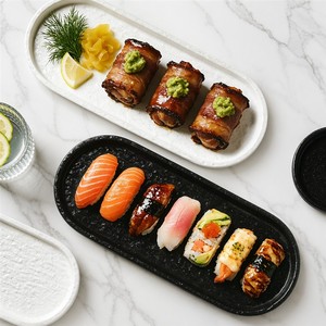 Oval Ceramic Serving Platter Minimalist Design stone Texture Dishwasher Safe White <b>black</b> Light Luxury Tableware for Hotel & - Product Image 5