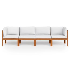 Canapé de jardin 4 places en bois d'acacia massif couleur crème, mobilier d'extérieur confortable et élégant - Product Image 3