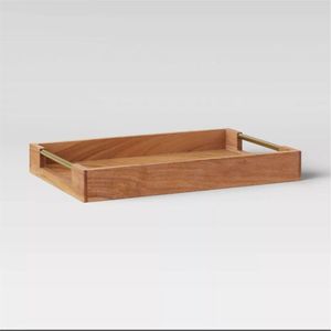 Plateau de service en bois écologique avec poignées, plateau rectangulaire en bois pour table basse, cuisine, plateau décoratif - Product Image 6