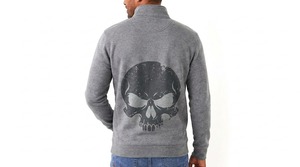 <b>Men's</b> Gray Quarter Zip Sweatshirt With <b>Skull</b> Print And Logo Front Casual Fit Regular Sleeve French Terry Fabric <b>Men</b> Sweat <b>Shirt</b> - Product Image 2