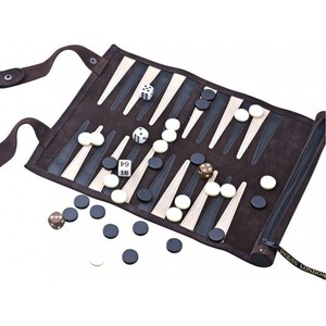 Jeu de backgammon en cuir fait main, luxe, en suède, avec pochette zippée et pions en résine, jeu de voyage - Product Image 2
