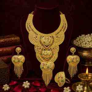 Wholesale Brass 14K 18K 24K Micron Gold Plated Flower Dubai Style Heavy Bridal <b>Long</b> <b>Necklaces</b> Traditional Design Fashion Jewelry - Product Image 3