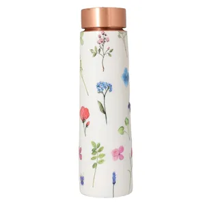 High on Demand Flower Print Double Wall Eco-Friendly Copper <b>Water</b> <b>Bottle</b> <b>1</b> <b>Litre</b> Boosts Immunity for Office and School Use - Product Image 1