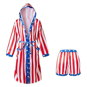 Disfraz de Boxeo con Bandera Americana de Satén para Hombre, Conjunto de Bata y Pantalones Cortos con Capucha, Temática de Estados Unidos, para Halloween, Cosplay y Combate - Product Image 1