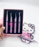 Pince à Épiler pour Cils en Acier Inoxydable, Revêtement Papier Motif Chat, Collection Marque Privée, Extension de Cils, Pince à Pointe Fibre