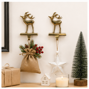 Festive Gold Reindeer <b>Stocking</b> <b>Holder</b> For Mantel Heavy Duty Metal Christmas <b>Stocking</b> Hanger With Weighted Base For Holiday Decor - Product Image 6