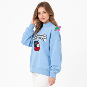 Sudadera de cuello alto Georgia para mujer, negra, con mapa del estado bordado, corte oversize, para otoño - Product Image 4