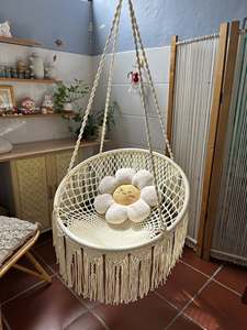 Muebles de exterior de macramé: Columpio de algodón con flecos a rayas, en venta al por mayor, hamaca de macramé con color personalizado. - Product Image 5