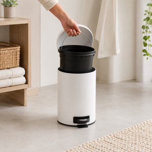 White Pedal <b>Dustbin</b> Bathroom Trash Can With <b>Lid</b> Removable Inner Bucket Modern Home Kitchen Waste Bin - Product Image 2