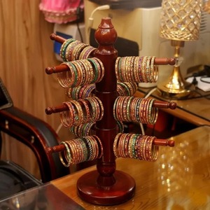 Wooden Jewelry Display Rack <b>Round</b> <b>Table</b> Top Storage Organizer Rustic Style Multifunctional Bangle Stand For Bangles Organization - Product Image 5