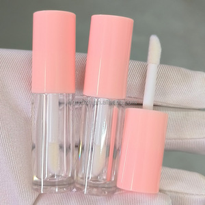 Tubo transparente redondo vacío personalizado pequeño tubo de esmalte de labios rosa corto tubo de brillo de labios de crema de aceite de labios para embalaje cosmético - Product Image 4