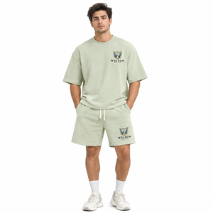 Conjunto Deportivo de Camiseta y Pantalones Cortos para Hombre, Cuello Redondo, 100% Algodón, Suave y Cómodo, Ropa Deportiva para Fitness, Entrenamiento, Running - Product Image 2