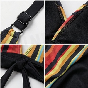 Conjunto de Bikini a Rayas para Mujer, Top Halter con Tiras Ajustables y Braguita de Cintura Alta con Cordón, Traje de Baño de Dos Piezas en Spandex y Poliéster - Product Image 4