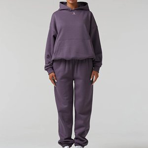 Conjunto de Sudadera y Pantalones de Chándal de Forro Polar de Color Liso para Mujer, de Algodón, Casual, de Invierno, de Corte Holgado - Product Image 1