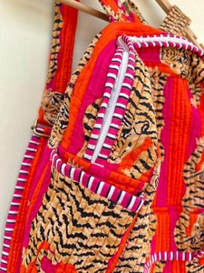 Mochila Acolchada a Rayas para Niñas, Hecha a Mano, de Algodón, para la Escuela, Ligera, para Viajes, con Múltiples Bolsillos, Estilo Boho, 20 Pulgadas - Product Image 5