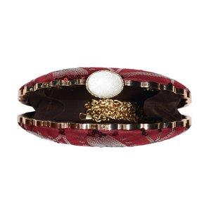 Maroon <b>Sequins</b> Embroidery D-Shape Clutch Bag Designer Party <b>Handbag</b> for Women Wedding Occasions - Product Image 3