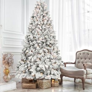 "7.5ft Snow Flocked Artificial Christmas Tree with Pine Cones & Pre-Lit Hinged Easy Assembly & Reinforced Metal Base" - Product Image 6