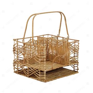 Panier de pique-nique multifonctionnel rustique vintage en jonc de mer écologique pour l'été, avec organisateur de couverts et porte-mouchoirs - Product Image 2
