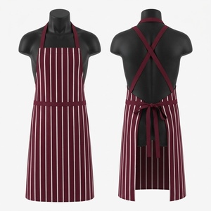 Delantal de Chef para Hombre, Premium, 240 GSM, Algodón y Poliéster, Sarga, Color Borgoña con Rayas Blancas, Tirantes Cruzados en la Espalda, con Cordón Ajustable en la Cintura, Logotipo Personalizado Bordado, para Cocina - Product Image 1