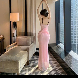 Robe longue élégante et confortable pour femme, style décontracté ou habillé, lavable, taille naturelle, en soie, à manches courtes, type polo - Product Image 3