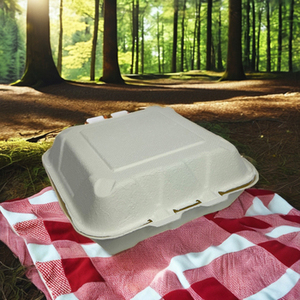 Disposable Paper Clamshell Container Rectangle Shape Solid Color Minimalist Design 3 Compartment Dishware for Food Packaging - Product Image 2
