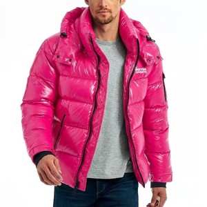 MEYBA SPORTS Men's Hooded Puffer Jacket Pink Windproof <b>Thick</b> <b>Winter</b> <b>Coat</b> Sporty Style Zipper Closure Regular Fit Style Jacket - Product Image 6