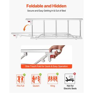 Barrière de lit pliable réglable en hauteur, haute résistance, pour personnes âgées, 48 dispositifs d'assistance au lit avec sangle de fixation - Product Image 2