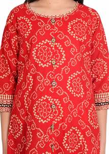 Women's <b>Red</b> Cotton Bandhej Print Kurta Set Traditional Ethnic Comfortable Summer Quick Dry Recycled <b>Materials</b> Festive Wear - Product Image 5