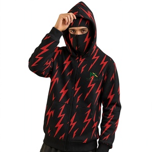 NEXTEX Unisex Lightning Bolt Zip Up Hoodie Black Red Ninja <b>Face</b> <b>Mask</b> Hooded Jacket - Product Image 1