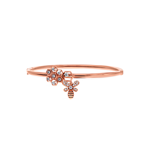 18K Rose Gold Diamond Bee & Honeycomb <b>Bangle</b> <b>Bracelet</b> | Nature-Inspired Designer <b>Bracelet</b> for Women - Product Image 2