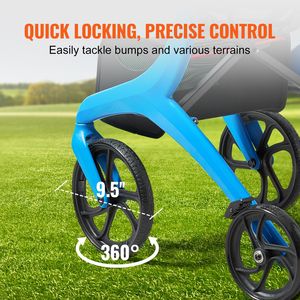 Déambulateur pliable en aluminium léger pour personnes âgées et adultes, 4 roues, mobilité extérieure, poignée réglable, spacieux, bleu - Product Image 4