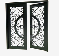 Porte d'entrée en fer forgé de qualité supérieure, porte décorative en fer sur mesure avec verre pour villas de luxe et résidences modernes