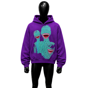 Sweat à capuche oversize de luxe violet avec motif graphique créatif, pull d'hiver élégant, streetwear graphique emblématique en French Terry - Product Image 1