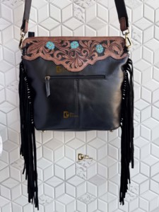 Hand Tooled Leather Handbag Real Cowhide Fringe Sling <b>Bag</b> Carving Bohemian Turquoise Color Sling New Design <b>Bags</b> for Women - Product Image 3