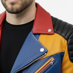 Chaqueta de Cuero Roja, Diseño de Última Moda, Chaqueta de Invierno para Hombre, Estilo Urbano, Cuello Cuadrado, Chaqueta de Cuero para Exteriores - Product Image 5