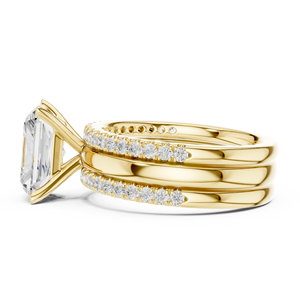 Anillo de compromiso y boda para mujer con diamante de laboratorio certificado IGI de lujo ecológico moderno de 3 CT con corte radiante y dos bandas a juego. - Product Image 2