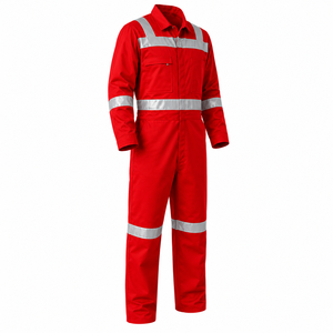 Combinaison de travail industrielle haute visibilité ignifuge rouge avec bandes réfléchissantes, coupe-vent et robuste pour mécanicien - Product Image 3