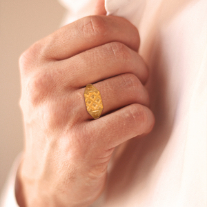 Classic Edge <b>Men's</b> Gold <b>Ring</b> Luxury Gold Tone Wide Band Statement <b>Ring</b> <b>for</b> <b>Men</b> Artistic Textured Surface with Intricate Raised - Product Image 2