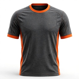 Maillot de football à manches courtes respirant et ajusté pour homme - Gris anthracite et orange, en maille tricotée - Product Image 1