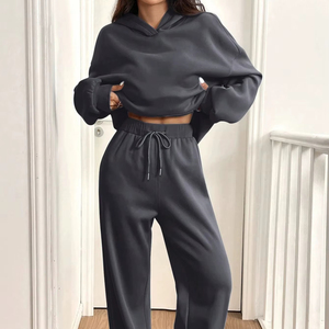 women <b>tracksuit</b> slim fit cotton polyester zipper hoodie jogger set breathable stretch athletic training gym wear - Product Image 1